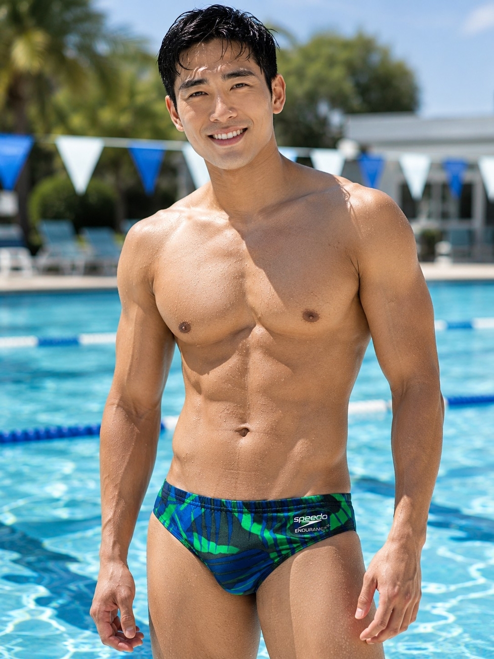 SPEEDO Reflected Brief Men’s Blue and Green Striped Swimsuit SIZE 24 S-M NWT
